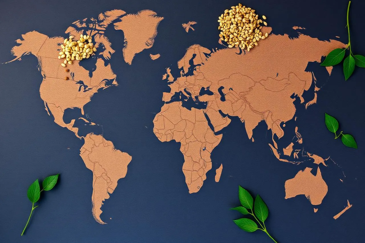 World map with Indian agri-commodities arranged across shipping routes